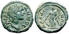Greek Lydia, Daldis Æ20. Pseudo-autonomous issue. 3rd century AD. ΙΕΡΟC ΔΗΜΟC, laureate bust of Demos right, slight drapery on far shoulder / ΔΑΛΔIANΩN, Tyche standing left, holding rudder and cornuco