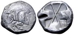 Greek Dynasts of Lycia, uncertain dynast AR Stater. Circa 520-470/60 BC. 'Pre-dynastic' period. Forepart of boar left / Incuse square divided by large X, indentations on three sides. Falghera 14–6; SN