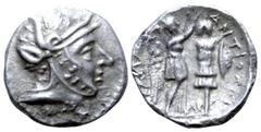 Greek Seleukid Empire, Antiochos I Soter, with Seleukos I Nikator, AR Drachm. Coregency issue. Drangiana, circa 294-281 BC. Head of hero right, assimilating Seleukos, Alexander and Dionysos, wearing h