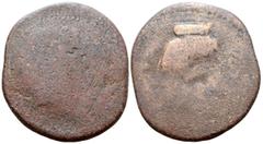 Roman Provincial Augustus or Tiberius Æ Sestertius of Thaena, Africa(?). Circa AD 13-17(?). [Bare head right] / Head of Serapis right; part of ethnic visible before, T'YNT(?). CNG e415, 476; for simil