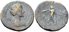 Roman Imperial Commodus, as Caesar, Æ Sestertius. Rome, AD 175-176. L AVREL COMMODO CAES AVG FIL GERM SARM, bareheaded, draped and cuirassed bust right / IOVI CONSERVATORI, Jupiter standing left, hold