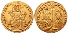 Byzantine Basil I 'the Macedonian' AV Solidus. Constantinopolis, AD 870-871. + IhS XPS REX REGNANTIVM*, Christ, nimbate, seated facing, wearing chiton, raising hand in benediction and holding Gospels 