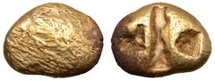 Greek Ionia, uncertain mint EL Stater. Circa 650-600 BC. Milesian standard. Striated type. Flattened, irregularly striated surface / Triple incuse punch, with narrow rectangular punch arranged vertica