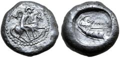 Greek Cilicia, Homoi AR Stater. Persic standard. Circa 440-400 BC. Caped rider dismounting from horse to right / Stern of galley to left, OΛMI above. Unpublished in the standard references; Heritage 3