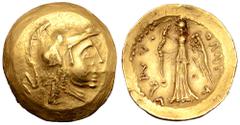 Greek Southern Arabia (Arabia Felix), imitative Alexander type AV Stater. Late 3rd - 2nd centuries BC. Head of Athena right, wearing triple crested Corinthian helmet / Stylised figure of Nike standing