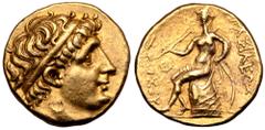 Greek Seleukid Empire, Antiochos II Theos AV Stater. Aï Khanoum, 261-246 BC. Diademed head of Antiochos I right / Apollo Delphinios seated to left on omphalos, holding arrow and resting left hand upon
