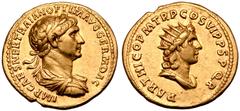 Roman Imperial Trajan AV Aureus. Rome, AD 116-117. IMP CAES NER TRAIAN OPTIM AVG GERM DAC, laureate, draped and cuirassed bust right, seen from behind / PARTHICO P M TR P P COS VI P P SPQR, radiate an