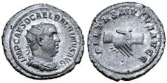 Roman Imperial Balbinus AR Antoninianus. Rome, AD 238. IMP CAES D CAEL BALBINVS AVG, radiate, draped and cuirassed bust right / PIETAS MVTVA AVGG, clasped hands. RIC 12; BMCRE 74-76; RSC 17. 4.70g, 22