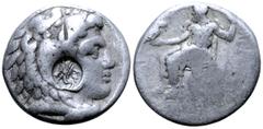 Greek Thrace, Byzantion AR Tetradrachm. In the name and types of Alexander III of Macedon. Re-tariffed circa 235-225 BC. Head of Herakles right, wearing lion skin headdress; countermark: BY above prow