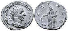 Roman Imperial Aemilian AR Antoninianus. Rome(?), AD 253. IMP CAES AEMILIANVS P F AVG, radiate and draped bust right / PACI AVG, Pax with crossed legs leaning on a column, head left, sceptre in left h