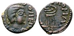 Roman Imperial Barbarous Imitation of Theodora (wife of Constantius I) Æ Nummus. Imitating Rome, after AD 337. Garbled legend, draped bust right / ...ROMA, Pietas standing facing, holding child in her