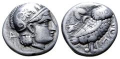 Greek Parthia(?), 'Athenian Series' AR Hemidrachm. Hekatompylos(?), circa 246/5-239/8 BC. Attic standard. Head of Athena right, wearing earring, necklace, and crested Attic helmet decorated with three