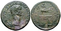 Roman Imperial Claudius I Æ Sestertius. Rome, AD 41-45. TI CLAVDIVS CAESAR AVG P M TR P IMP, laureate head of Claudius to right / NERO CLAVDIVS DRVSVS GERMAN IMP, the triumphal arch of Nero Claudius D