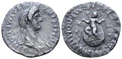 Roman Imperial Domitia (wife of Domitian) AR Denarius. Rome, AD 82-3. DOMITIA AVGVSTA IMP DOMIT, draped bust right, with hair massed in front and in long plait behind / DIVVS CAESAR IMP DOMITIANI F, D