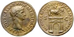 Paduans and Copies Claudius I Cast Æ Paduan "Sestertius". After Giovanni Cavino, 1500-1570. TI CLAVDIVS CAESAR AVG P M TR P IMP P P, laureate head right / NERO CLAVDIVS DRVSVS GERMAN IMP, Triumphal ar