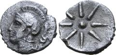 Greek Cyprus, Salamis AR Obol. Evagoras II, circa 361-351 BC. Helmeted head of Athena left / Star. Zapiti & Michaelidou 19; Tziambazis 127; SNG Copenhagen 53. 0.52g, 10mm. Good Very Fine. Very Rare - 