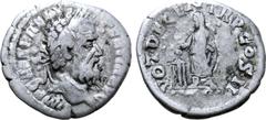 Roman Imperial Pertinax AR Denarius. Rome, AD 193. IMP CAES P HELV PERTIN AVG, laureate head right / VOT DECEN TR P COS II, Pertinax, veiled, standing left, sacrificing out of patera in right hand ove
