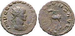 Roman Imperial Claudius II Gothicus BI Mule Antoninianus. Rome, AD 268-270. IMP C CLAVDIVS [AVG], radiate and cuirassed bust right / [DIANAE] CONS AVG, stag walking left; [XII]? in exergue. For obvers