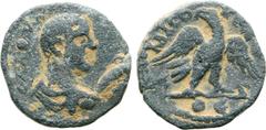 Roman Provincial Saloninus Æ19 of Amisus, Pontus. AD 260. CAΛ OYA[ΛЄPIANOC], bare-headed, draped and cuirassed bust right / AMICOY Є[ΛЄY]ΘЄ, eagle standing right on thunderbolt, with head left and win
