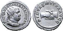Roman Imperial Balbinus AR Antoninianus. Rome, AD 238. IMP CAES D CAEL BALBINVS AVG, radiate, draped, and cuirassed bust right / FIDES MVTVA AVGG, clasped right hands. RIC 11; RSC 6; BMCRE 67-70. 3.87