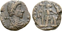 The P.T. Collection of the Later Empire Honorius (?) Æ Nummus. Rome, AD 404-408. D N H(?)[ONORIVS P F A]VG, pearl-diademed, draped, and cuirassed bust right / [VR]BS RO[MA FELIX], Roma standing facing