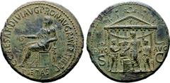 Roman Imperial Caligula Ӕ Sestertius. Rome, AD 39-40. C•CAESAR•DIVI•AVG•PRON•AVG•P•M•TR•P•III•P•P, veiled and draped figure of Pietas, seated left, holding patera and resting arm on small facing figur