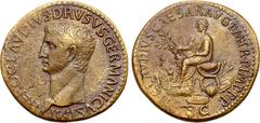 Roman Imperial Nero Claudius Drusus (father of Claudius) Æ Sestertius. Rome, AD 41-54. NERO CLAVDIVS DRVSVS GERMANICVS IMP, bare head left / TI CLAVDIVS CAESAR AVG P M TR P IMP P P, Claudius, togate, 