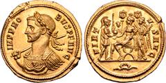 Roman Imperial Probus AV Aureus. Rome, AD 281/2. IMP PROBVS P F AVG, laureate and cuirassed three-quarter length bust of Probus to left, wearing aegis and holding sceptre with his right hand / VIRTVS 