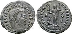 Roman Imperial Valerius Valens Æ Nummus. Alexandria, AD 316-317. IMP C AVR VAL VALENS P F AVG, laureate head right / IOVI CONSERVATORI AVGG, Jupiter standing left wearing chlamys across left shoulder,