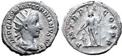 Roman Imperial Gordian III AR Antoninianus. Rome, AD 239. IMP CAES M ANT GORDIANVS AVG, radiate, draped, and cuirassed bust right / P M TR P II COS P P, Jupiter standing left, holding sceptre in left 