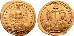 Byzantine Basil II Bulgaroktonos, with Constantine VIII, AV Histamenon Nomisma. Constantinople, AD 989-1001. +IҺS XIS REX REGNANTIҺM, facing bust of Christ Pantokrator / +bASIL C COҺSTAҺ TIb R, crowne