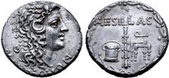 Greek Macedon under Roman Rule AR Tetradrachm. Aesillas, quaestor. Circa 95-70 BC. Head of the deified Alexander the Great right; Θ behind neck, MAKEΔO[NΩN] around / AESILLAS Q, money chest, club, and