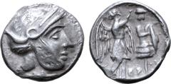 Greek Seleukid Empire, Antiochos I Soter, with Seleukos I Nikator, AR Drachm. Coregency issue. Drangiana, circa 294-281 BC. Head of hero right, assimilating Seleukos, Alexander and Dionysos, wearing h