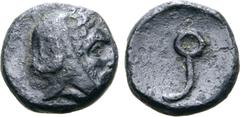 Greek Lydia, Autophradates Æ Chalkous. Satrap of Ionia and Lydia. Uncertain mint, circa 392-388 and 380-355 BC. Bearded head of Autophradates to right, wearing kyrbasia / Monoskelis (or tamgha). Winze