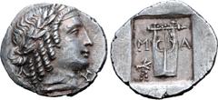 Greek Lykian League, Masikytes AR Hemidrachm. 2nd - 1st century BC. Laureate head of Apollo right, Λ behind, Y before / Kithara of three strings, M-A across upper fields, filleted branch in lower left