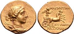 Greek Ionia, Magnesia ad Maeandrum AV Stater. Circa 155-140 BC. Euphemos, son of Pausanias, magistrate. Draped bust of Artemis to right, wearing stephane, and with bow and quiver over shoulder / Nike,