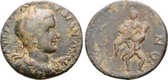Roman Provincial Gordian III Æ28 of Patara, Lycia. AD 238-244. AVT [KAI M ANT ΓOP]ΔIANOC CЄB, laureate, draped and cuirassed bust right / [ΠATAPЄ]ѠN, Herakles lifting the giant Antaeus left. SNG Copen