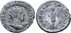 Roman Imperial Valerian I BI Antoninianus. Rome, AD 255-256. IMP C P LIC VALERIANVS P F AVG, radiate and cuirassed bust right / GERMANICVS MAX TER, trophy between two seated captives. MIR 36, 93c; RIC