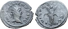 Roman Imperial Gallienus BI Antoninianus. Mediolanum, AD 258-9. IMP GALLIENVS AVG, radiate head right / VICTORIA AVGG, Victory standing facing, head turned left, wings outstretched, holding in both ha