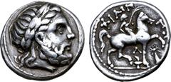 The Prof. Hermann Lanz Collection Celts in Eastern Europe AR Tetradrachm. Faithful legend type. Imitating Philip II of Macedon. Circa late 4th century - 3rd century BC. Laureate head of Zeus to right 