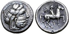 The Prof. Hermann Lanz Collection Celts in Eastern Europe AR Tetradrachm. Banater Kreis / Lokaltyp. Imitating Philip II of Macedon. Circa 3rd century BC. Laureate head of Zeus to right / Rider on hors