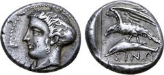 The William Stancomb Collection Paphlagonia, Sinope AR Drachm. Circa 410-350 BC. Head of nymph Sinope left, wearing earring and sakkos / Eagle standing to left atop dolphin; ΣΙΝΩ below. SNG BM Black S