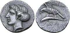 The William Stancomb Collection Paphlagonia, Sinope AR Drachm. Circa 410-350 BC. Mika-, magistrate. Head of nymph Sinope left, hair elaborately arranged and wearing sakkos / Eagle standing to left ato