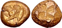 Greek Mysia, Kyzikos EL Stater. Circa 500-450 BC. Forepart of winged lioness to left; tunny fish upwards behind / Quadripartite incuse square. Von Fritze 96; SNG France 237; Boston MFA -. 16.01g, 18mm