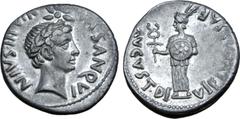 Roman Imperial Augustus AR Denarius. M. Sanquinius, moneyer. Rome, 17 BC. M SANQVI NIVS III VIR, youthful laureate head of deified Julius Caesar right, above, a comet with four rays and a tail / AVGVS