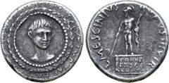 Roman Imperial Augustus AR Denarius. L. Mescinius Rufus, moneyer. Rome, 16 BC. [S] COB R P CVM SALVT IMP CAESAR AVGV[S CONS], imago clipeata of Augustus: head facing, turned slightly to right, within 