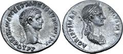 Roman Imperial Claudius, with Agrippina II (niece and wife of Claudius), AR Denarius. Rome, AD 50-51. TI CLAVD CAESAR AVG GERM P M TRIB POT P P, laureate head of Claudius to right / AGRIPPINAE AVGVSTA