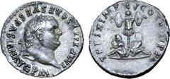 Roman Imperial Titus AR Denarius. Rome, early - mid AD 80. IMP TITVS CAES VESPASIAN AVG P M, laureate head right / TR P IX IMP XV COS VIII P P, trophy of arms, at base of which Britannia seated to lef