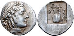 Greek Lykian League, Kragos AR Hemidrachm. Circa 48-23 BC. Laureate head of Apollo right; [Λ] behind, Y in front / Kithara of five strings, K-P across upper fields, branch in lower right field; all wi