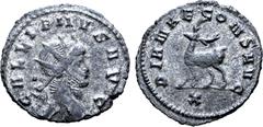 Roman Imperial Gallienus Silvered Æ Antoninianus. Rome, AD 267-268. GALLIENVS AVG, radiate head right / DIA[NAE] CONS AVG, stag walking left; X in exergue. MIR 744b; RIC 179. 3.40g, 22mm, 8h. Very Fin